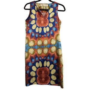 Tracy Negoshian Dress Shift Midi Colorful Blue Orange Yellow Size S